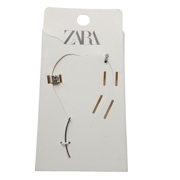 Zara Earring Earcuff Set With Crystal Accents Silver Tone READ ME - Picture 1 of 6